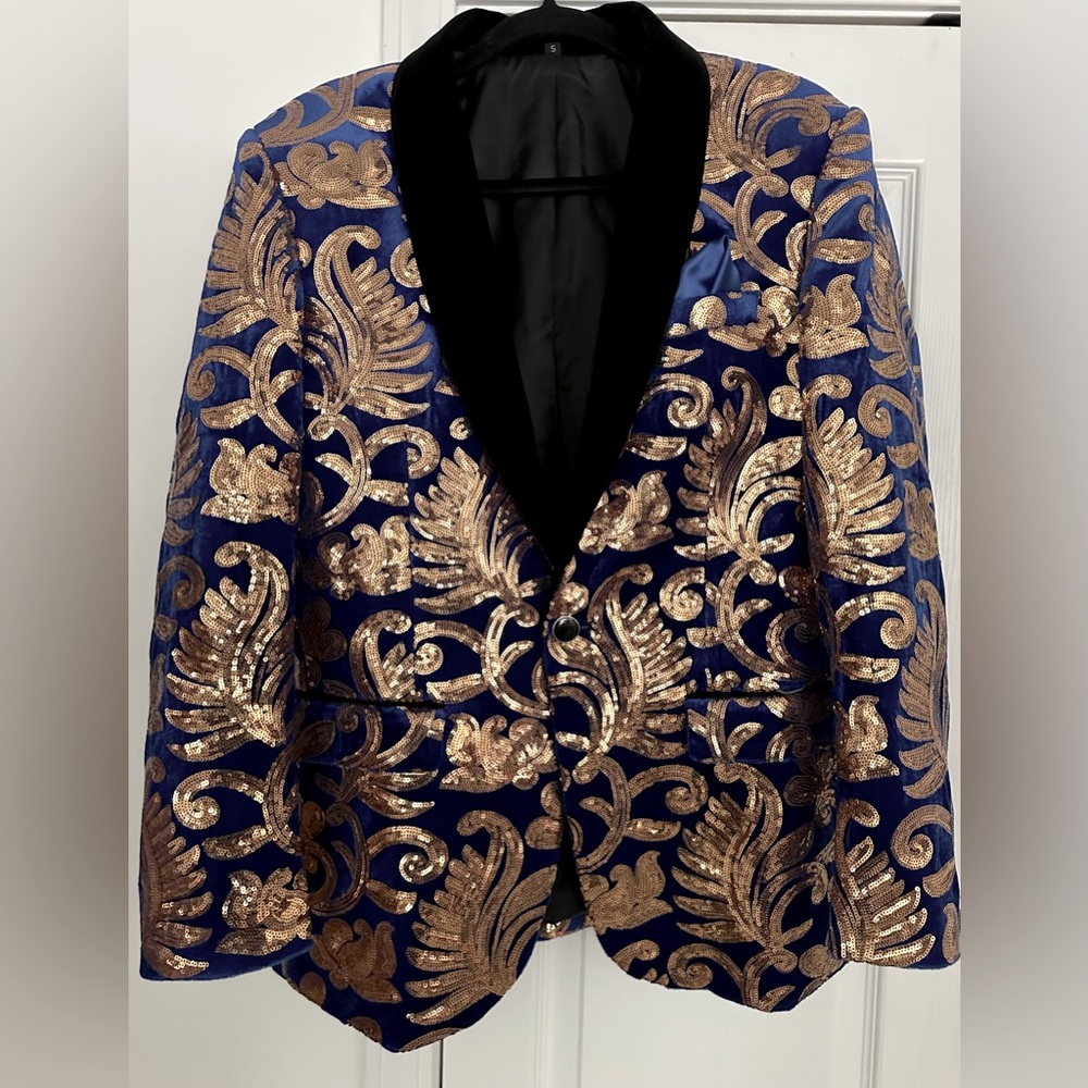Men's Baroke Blue and Gold Blazer  Size 40 Prom Streetwear